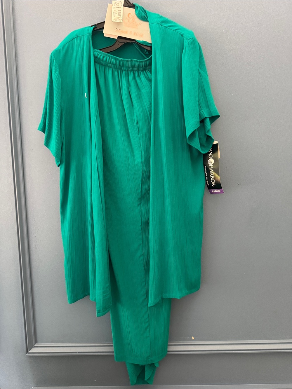 😍Sag Harbor Jade Pleated Open-Front 2 piece set/short sleeve shirt and pants